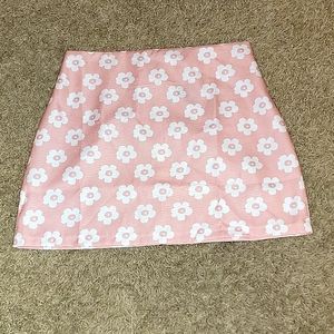 Pink flower patterned skirt